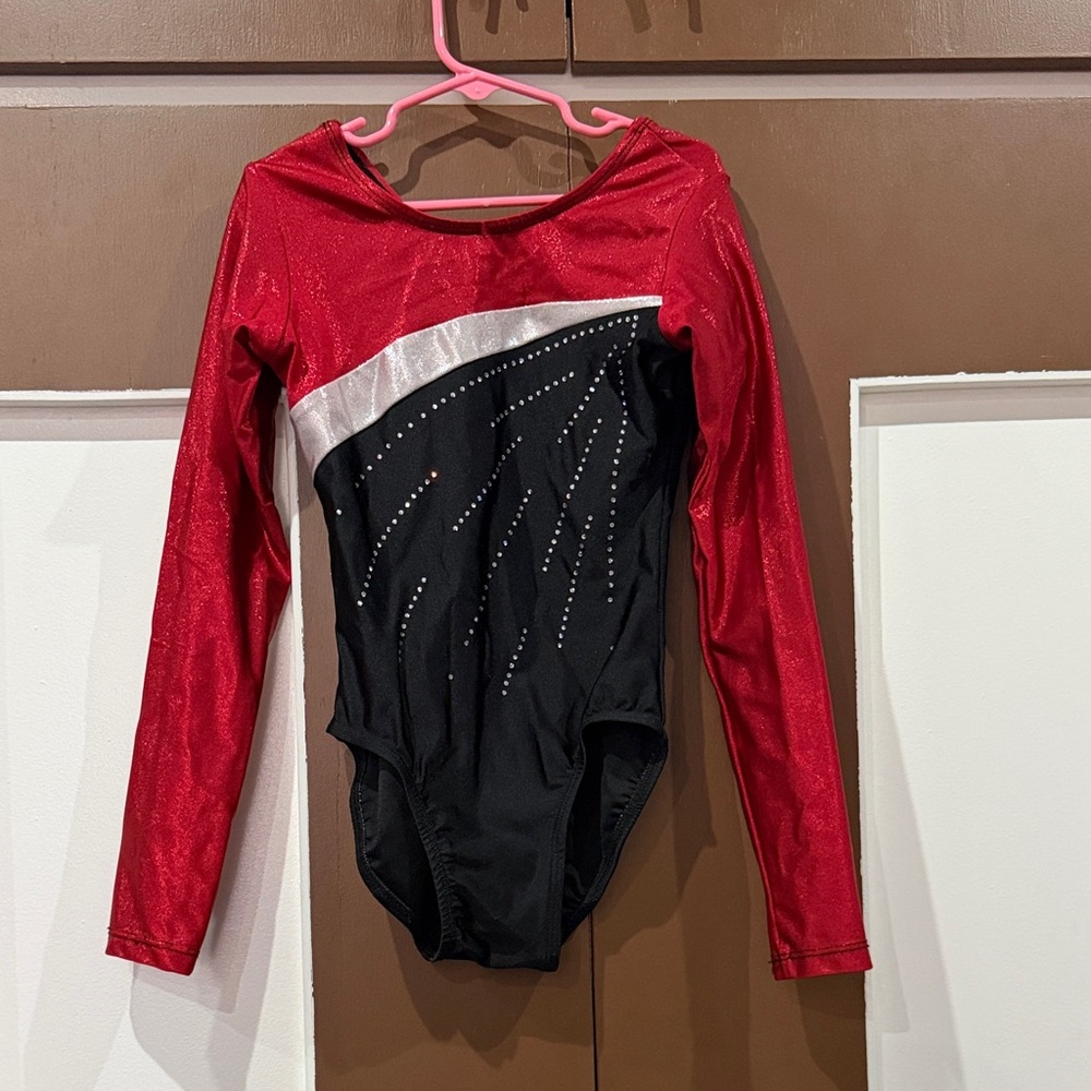 Black and Red Leotard with Silver Accents